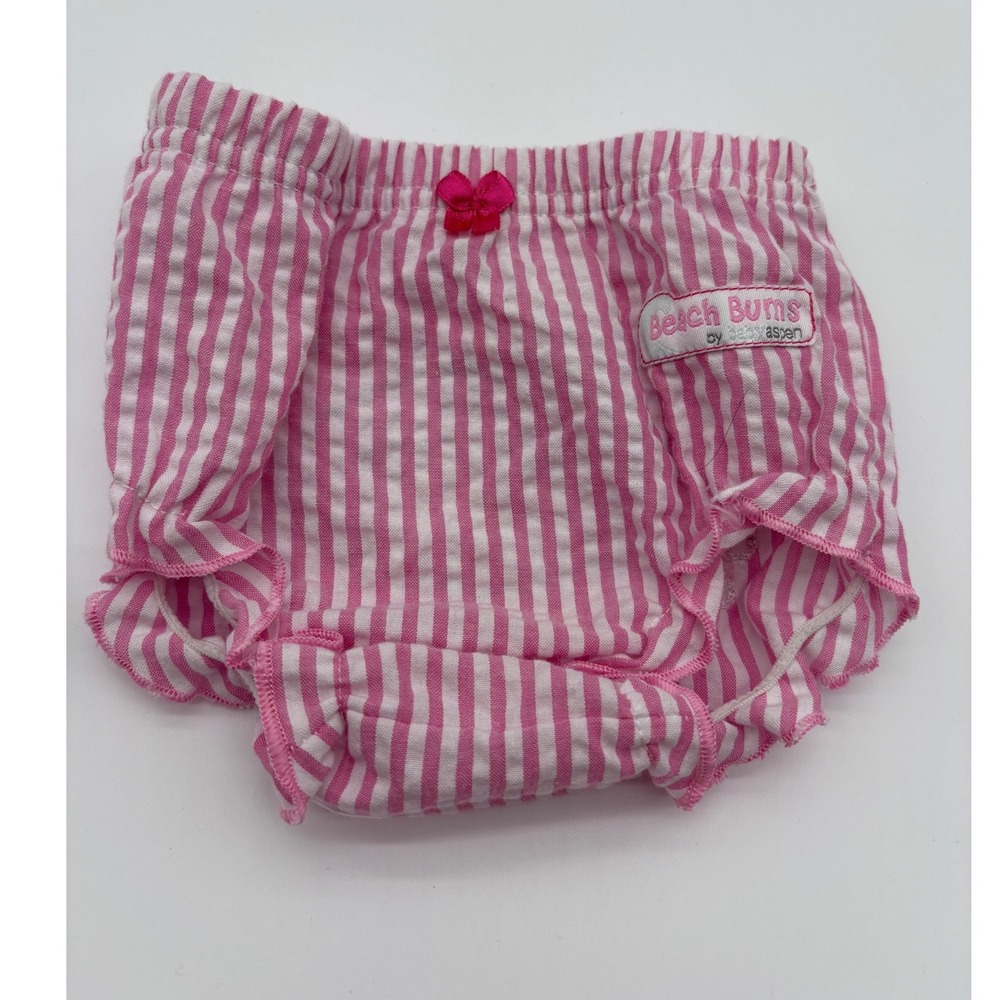 Baby Aspen Diaper Cover Baby 0-6M Pink Excellent Seersucker Crab Beach Bums
